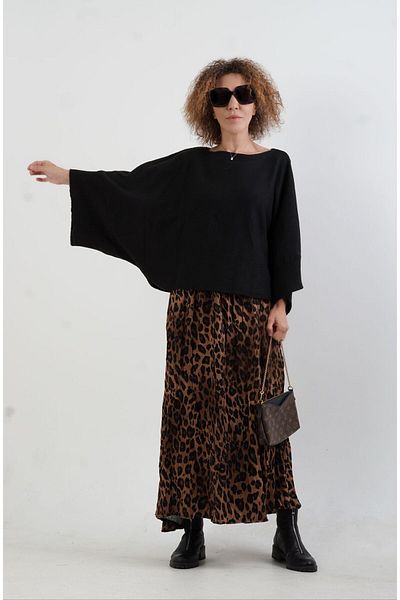 Zelish My Sister Fusta din satin cu efect leopard maro