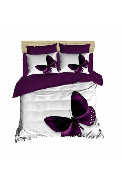 Fabeteks White Butterfly Digital Double Bedding Set