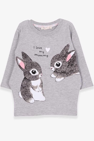 Breeze Girl Child Tunic Rabbit Pattern 1.5-5 Years, Gray Melange
