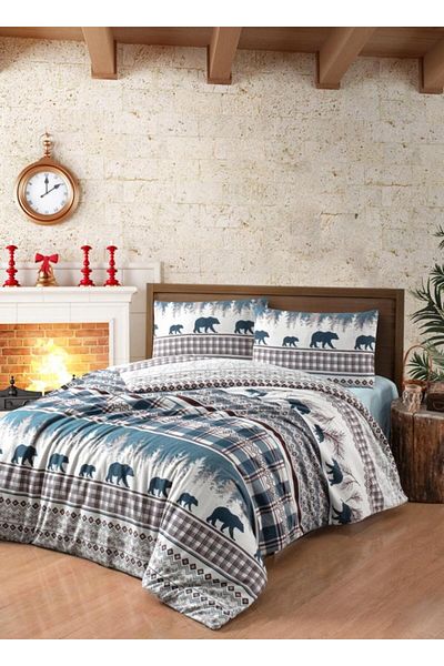 First Choice Cozy Green Flannel Duvet Cover Set - Double