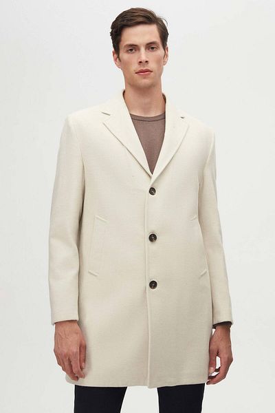 D'S Damat Παλτό Ds Damat Regular Fit Ecru Mono γιακά με σφραγίδα