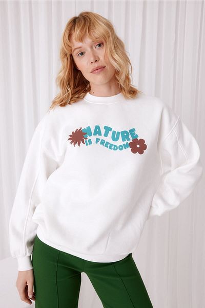 TUBİA Ecru Color Printed Oversize Sweatshirt