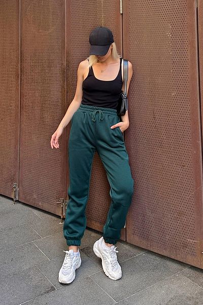 Swist Smaragdgrüne Damen-Jogginghose mit hoher Taille und elastischem Bund innen
