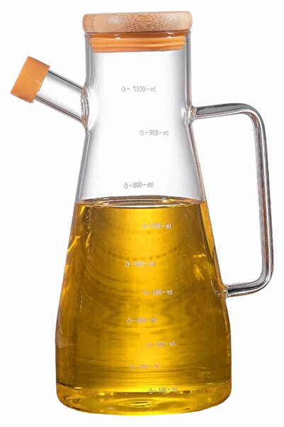 METROPOLAVM Bambu Kapaklı Borosilikat Cam Yağlık Sirkelik Yağdanlık 1 Litre