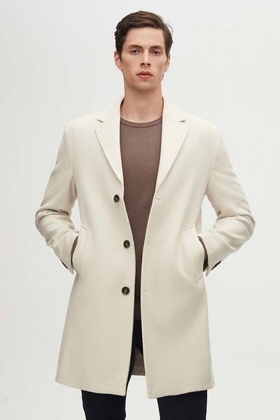 D'S Damat Παλτό Ds Damat Regular Fit Ecru Mono γιακά με σφραγίδα