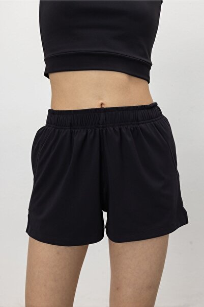 TUBİA Kadın Siyah Renk Cepli Spor Şort