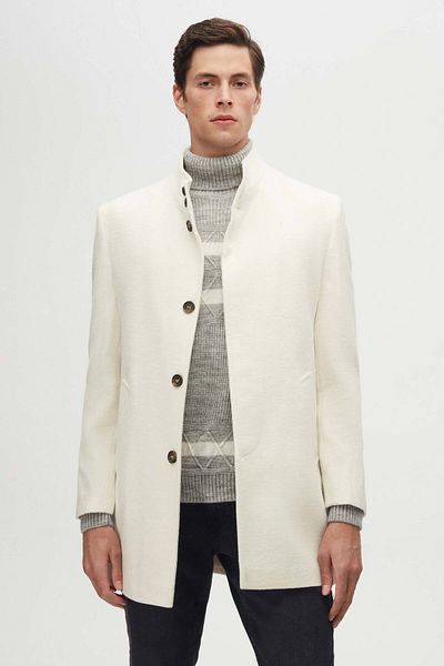 D'S Damat Παλτό με κασμίρ γιακά Judge Regular Fit Ecru