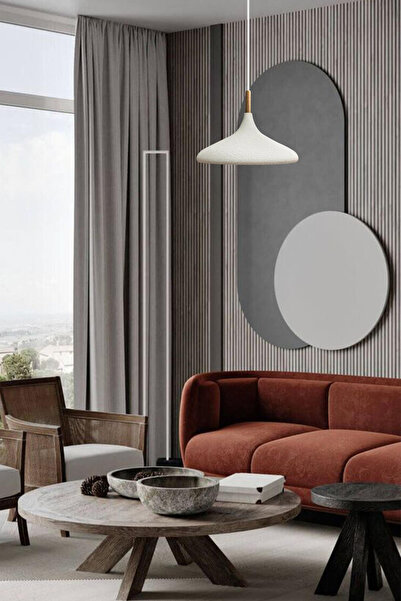 Bamyum Champion Dokulu Açık Krem Rengi Ahşap Tekli Avize Sarkıt Lamba Yemek Masası Oturma Odası