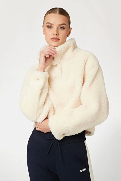 Guess MIDGE SHERPA ANORAK Kadın Krem Sweatshirt V4BL05KCIP0-G1Z3