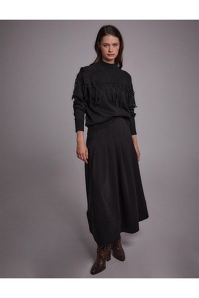 Kayra Black Exclusive Tasseled Knitwear Tunic