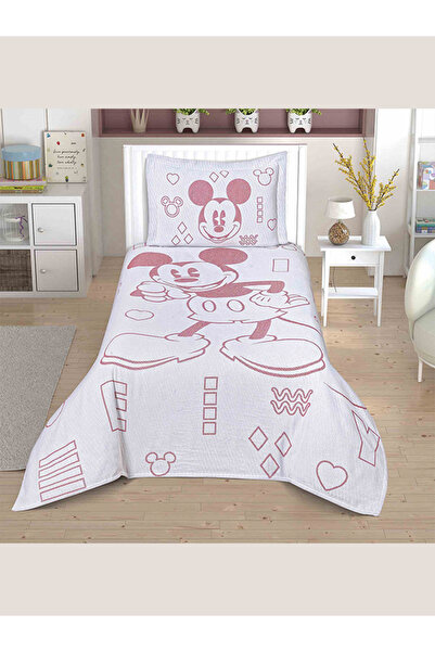 Taç Lisanslı Jakar Yatak Örtüsü Mickey Mouse Tek Kişilik