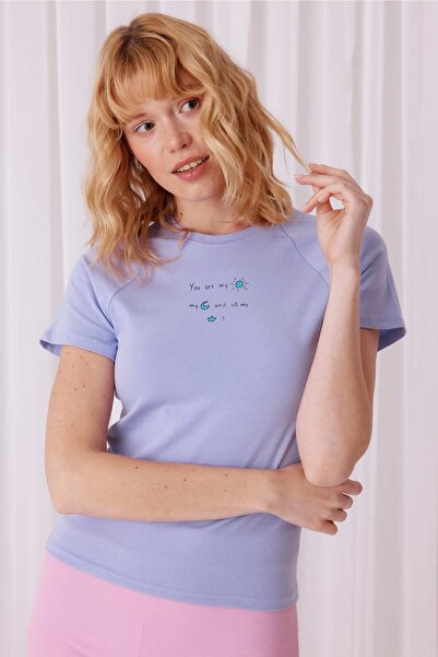 TUBİA Tricou cu mânecă scurtă liliac imprimat pentru damă