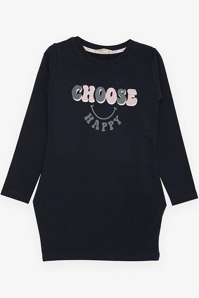 Breeze Girl's Tunic Happiness Themed Text Printed Age 8-12, Navy Blue