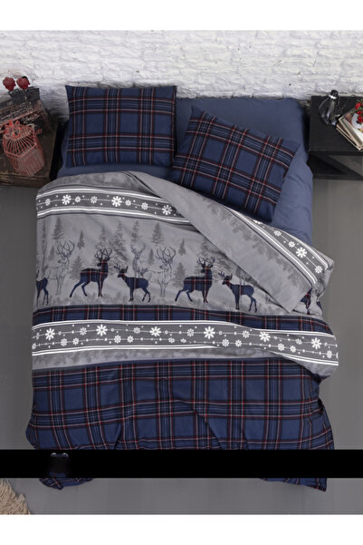 First Choice طقم غطاء لحاف من الفلانيل باللون الأزرق الداكن من Happiness - مفرد