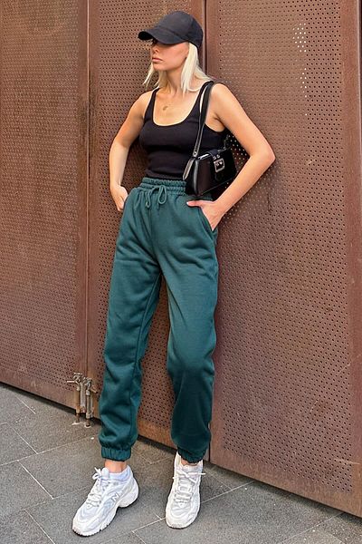 Swist Smaragdgrüne Damen-Jogginghose mit hoher Taille und elastischem Bund innen