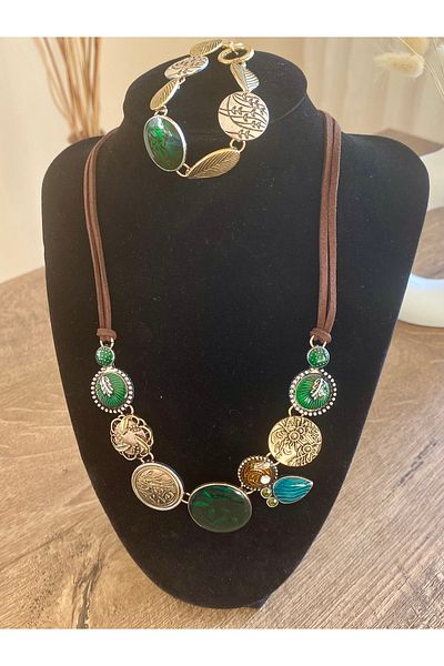 Store Vintage Leaf & Willow Branch Boho Necklace Bracelet Set