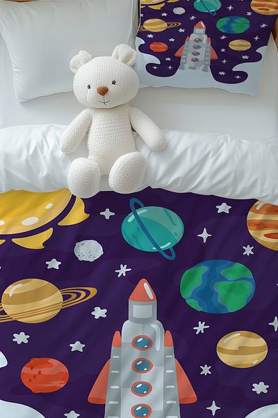 Else Dekor Σετ παιδικό παπλωματοθήκη Space Ship Pattern - Μονό, με Μαξιλαροθήκη