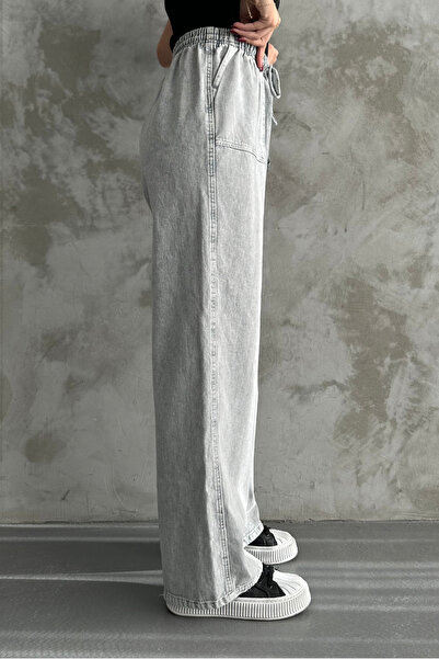 macharel jeans Gray Waist Elastic Wide Leg Pocket Trousers