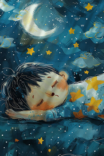 Else Dekor Единичен комплект завивки за момче със синьо-жълта луна за спящо дете с шарки и калъфка