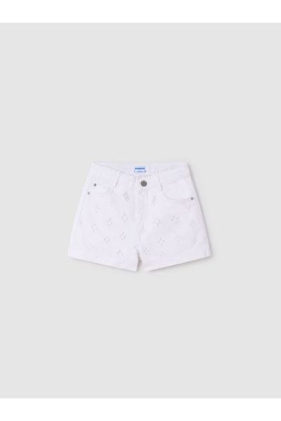 MAYORAL Pantaloni scurți din denim brodați albi pentru fete 6269