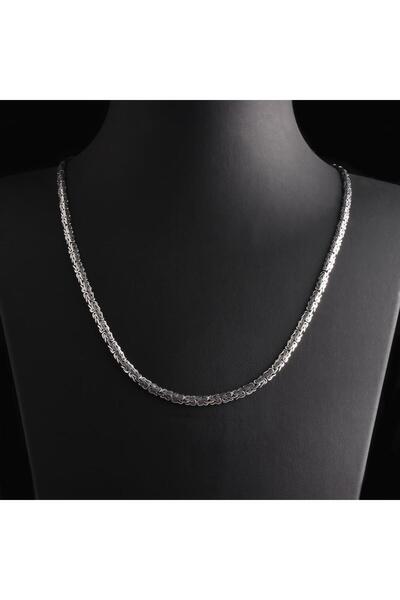 Omar Silver Erkek 4 Mm Kral Yassı Ezme Balık Sırtı 925 Ayar Gümüş Kolye Zincir