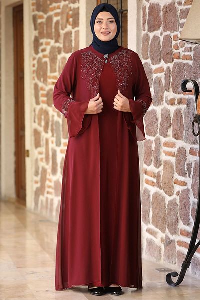 Amine Hüma Neşe Evening Dress Claret Red