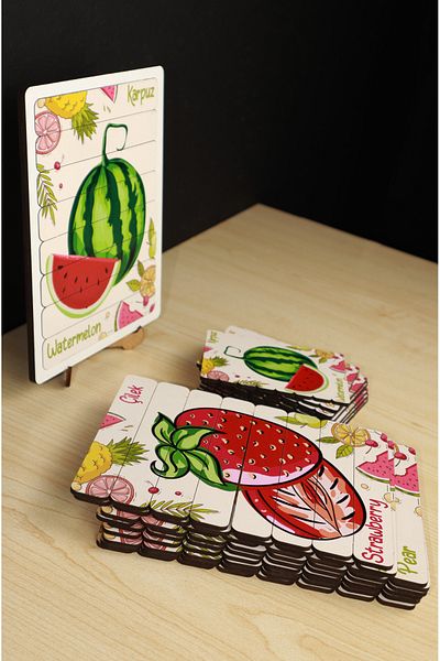 kutuTR Set of 10 Wooden Stick Puzzle - Fruits and Montesorri Design