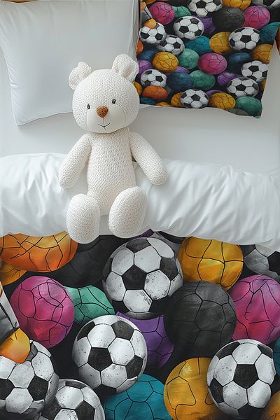 Else Dekor Colorful Balls Football Patterned Boys' Single Duvet Cover Set with Pillowcase