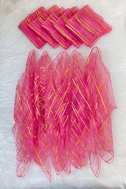 ZEYMERADE Büyük Boy Gold Simli Halay Mendili, Pembe 5 Adet, Gelin Damat Düğün...