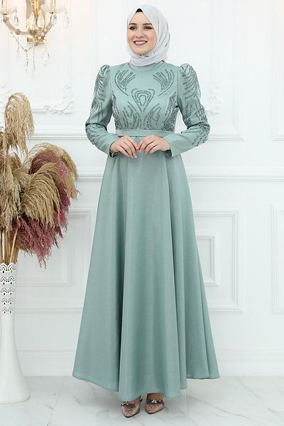 Amine Hüma Βραδινό φόρεμα Asia Satin Çağla Green