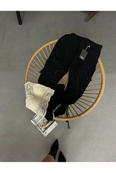 AREF JEANS Uzun Salaş Kadın Pantolon Nakış Desenli Pantolon