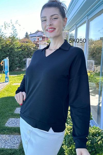 İnce Topuk Пуловер с поло яка от модален плат 5k050