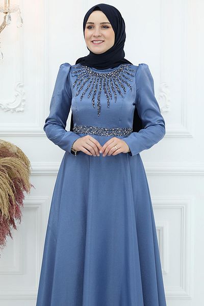 Amine Hüma Βραδινό φόρεμα Beren Satin Indigo