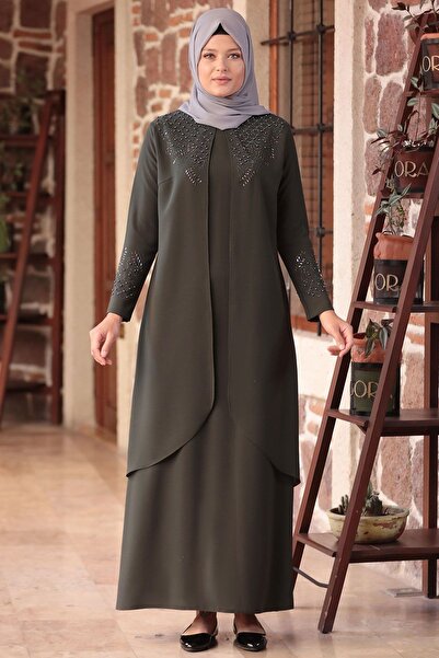 Amine Hüma Bahar Tesettür Abiye Haki