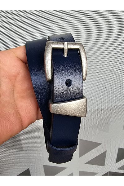 Kemerix Ζώνη 100% γνήσιο δέρμα με κασσίτερο με πόρπη Navy Blue