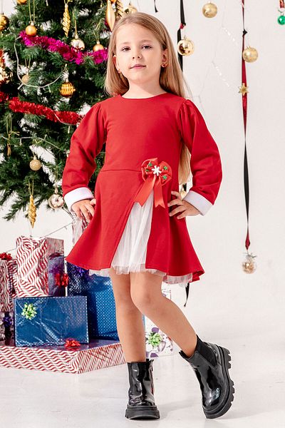 Beniizle Girl's Christmas Dress with Bow Detail