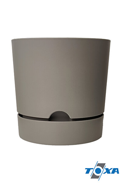 ToXA 3.3 Litre Bej Begonya Saksı Tabaklı Dekoratif Mat Plastik Saksı