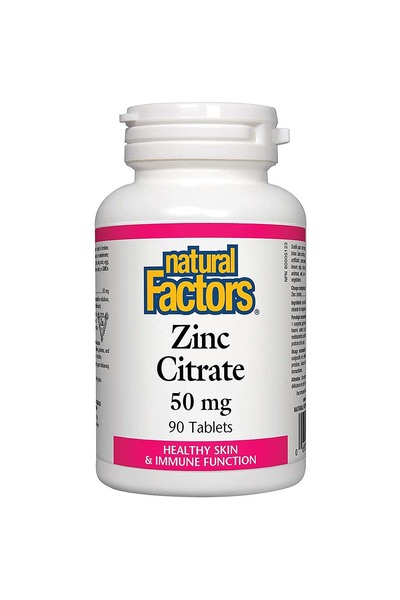 Natural Factors سترات الزنك، 90 قرصًا، 50 مجم
