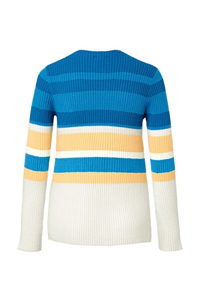 Tchibo Women Ribbed Stripe Long Sleeve Sweater, Blue