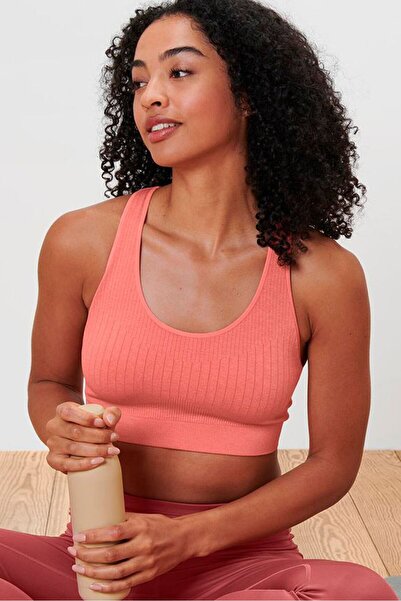 Tchibo Women Textured Non Padded Sports Bra, Coral