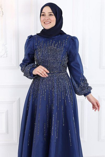 Amine Hüma Milena Hijab-abendkleid in Marineblau