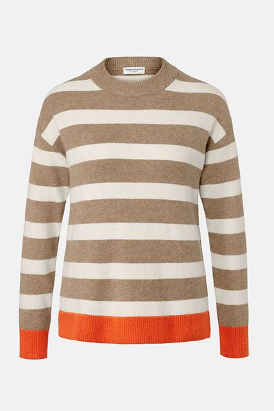 Tchibo Women Crew Neck Stripe Knitted Sweater, Beige