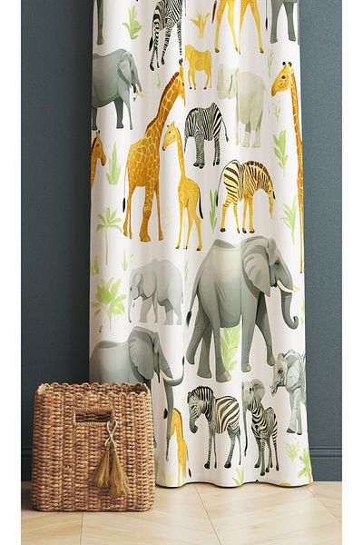 Else Dekor Κουρτίνα φόντου για αγόρια με σχέδια Safari Africa Animals 140x260cm