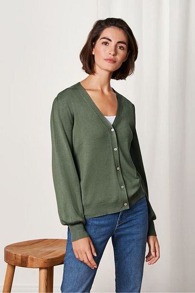 Tchibo Women V-Neck Knitted Cardigan, Olive