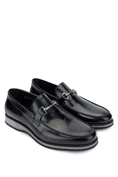 Tamer Tanca Men's Genuine Leather Black Opening Loafer Shoes