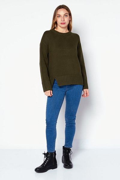 Tchibo Women Round Neck Knitted Sweater, Olive