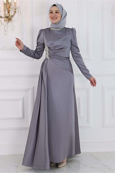 Amine Hüma Γκρι βραδινό φόρεμα Lara Hijab