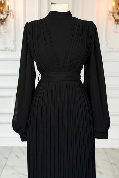 Amine Hüma Βραδινό Φόρεμα Πλισέ Hijab - Alina Black