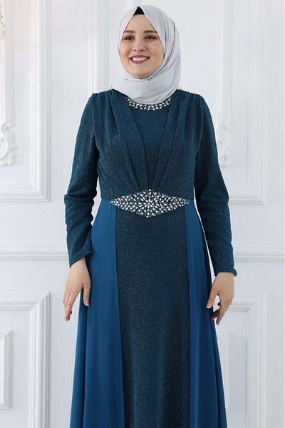 Amine Hüma Rochie de seara Hijab Cevher Petrol