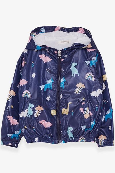 Breeze Girl's Raincoat Dinosaur Patterned 1-6 Years, Navy Blue